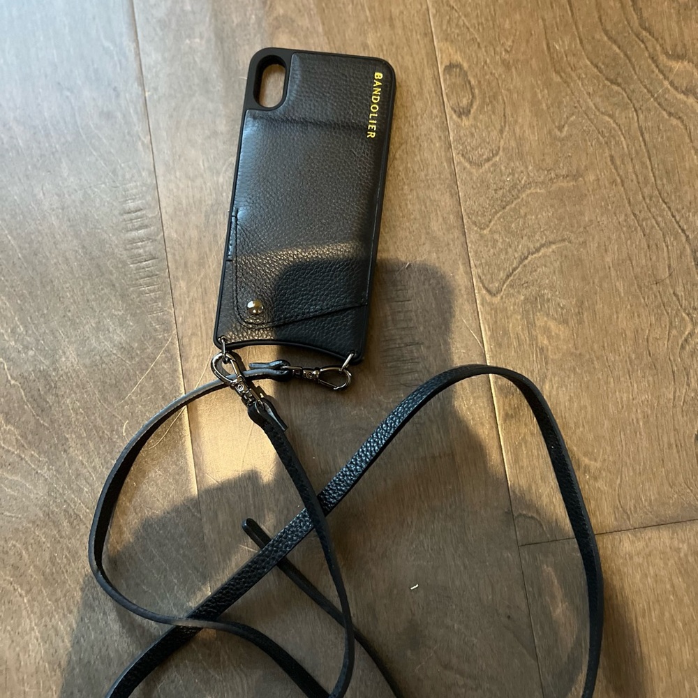 Bandolier Black Leather Phone Case with Strap